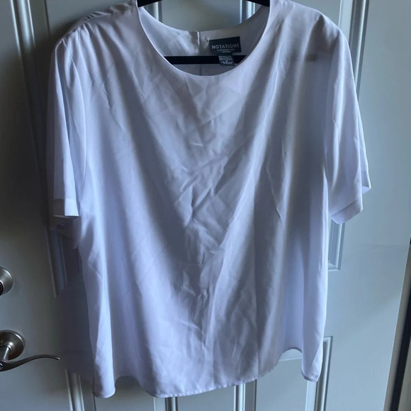 Notations Tops - Notations Women's White Crew Neck Short Sleeve Shimmery Blouse 1X Lightweight